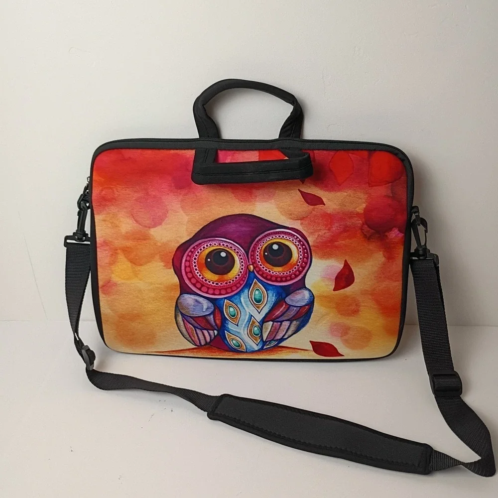 Neoprene Laptop Sleeve Colorful Owl Computer Laptop Case Bag with Handle 16